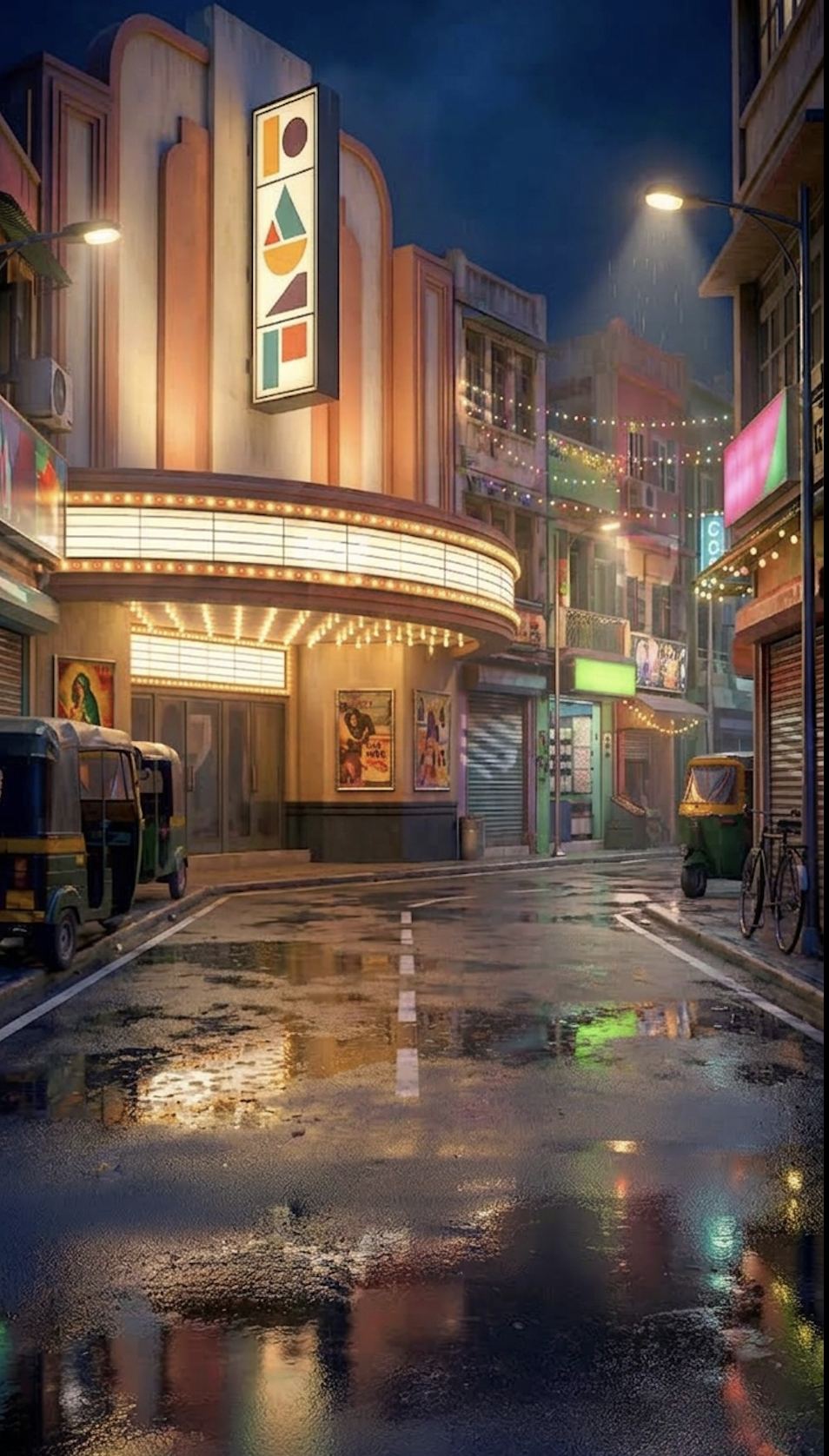 Rainy Cinema Street backdrop